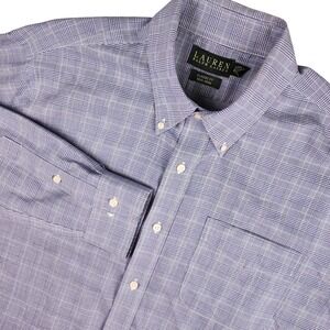 Lauren Ralph Lauren Button Down Shirt Men 16.5 34/35 Blue Plaid Non Iron Classic